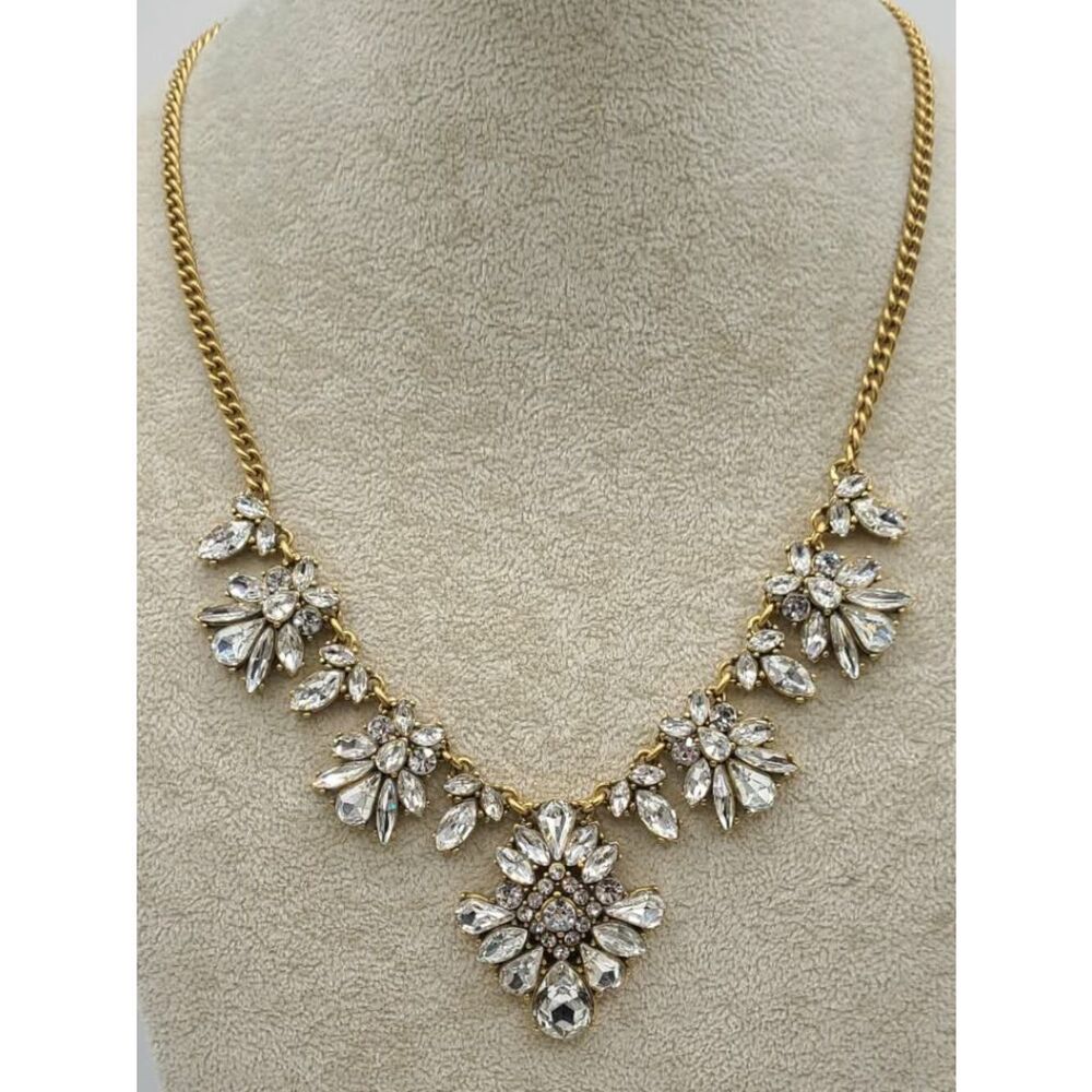 J Crew Clear Crystal Gold Tone Necklace
